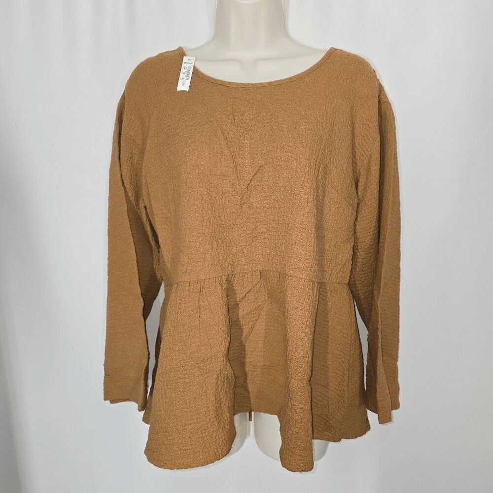 Madewell Toffee Long Sleeve Peplum Open-Back Top X-Small